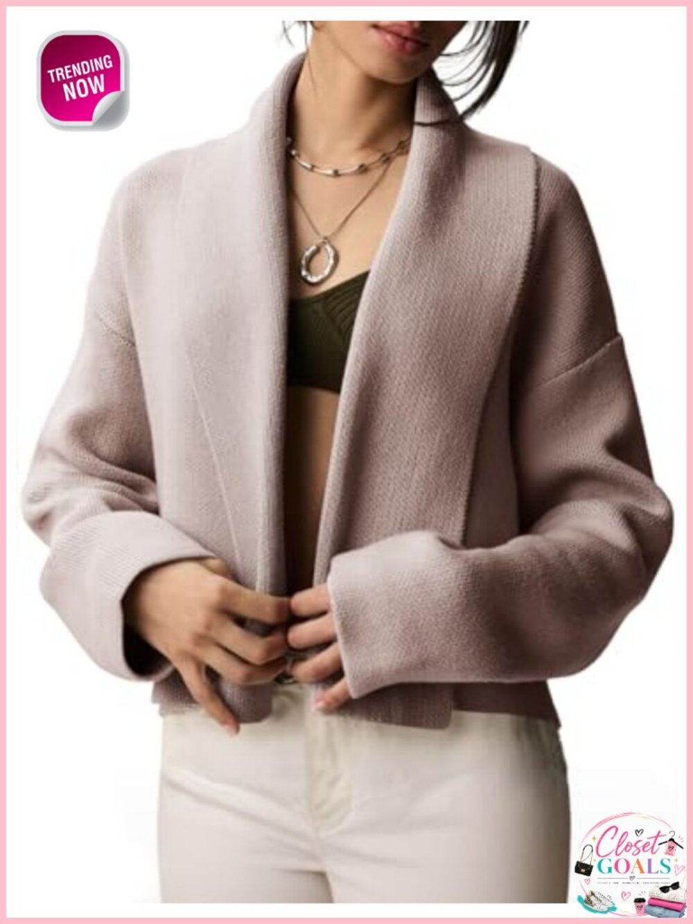 Saodimallsu Womens Cropped Cardigan Sweater Shawl Collar Open Front